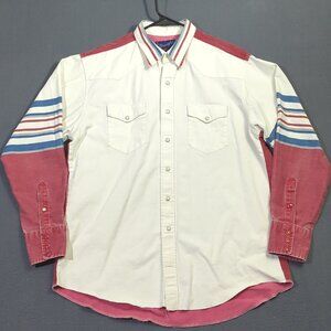 Wrangler VTG Shirt Men's 17-35 White Red Brushpopper X-Long Tails Snap USA Made